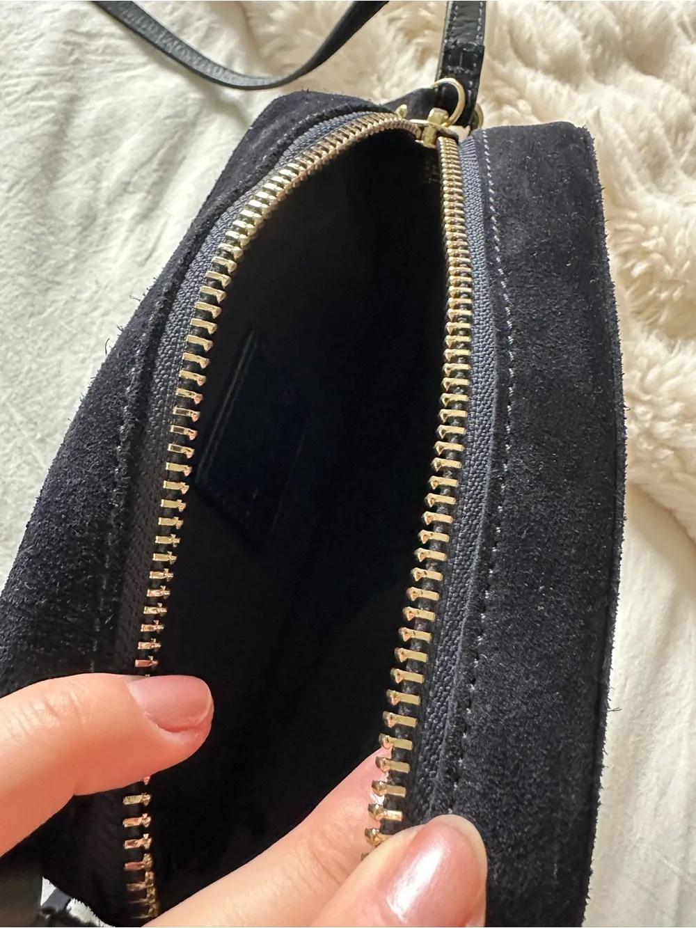 Navy blue Suede Crossbody Bag with Tassel